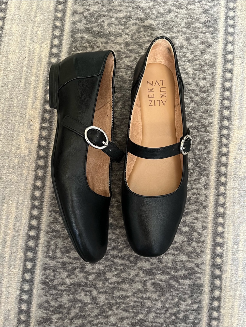 Naturalizer Black Leather Kelly Mary Jane Flats